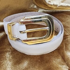Vintage Phoebe  Leather Belt Women's Size Small Cream White Brass Made in Spain